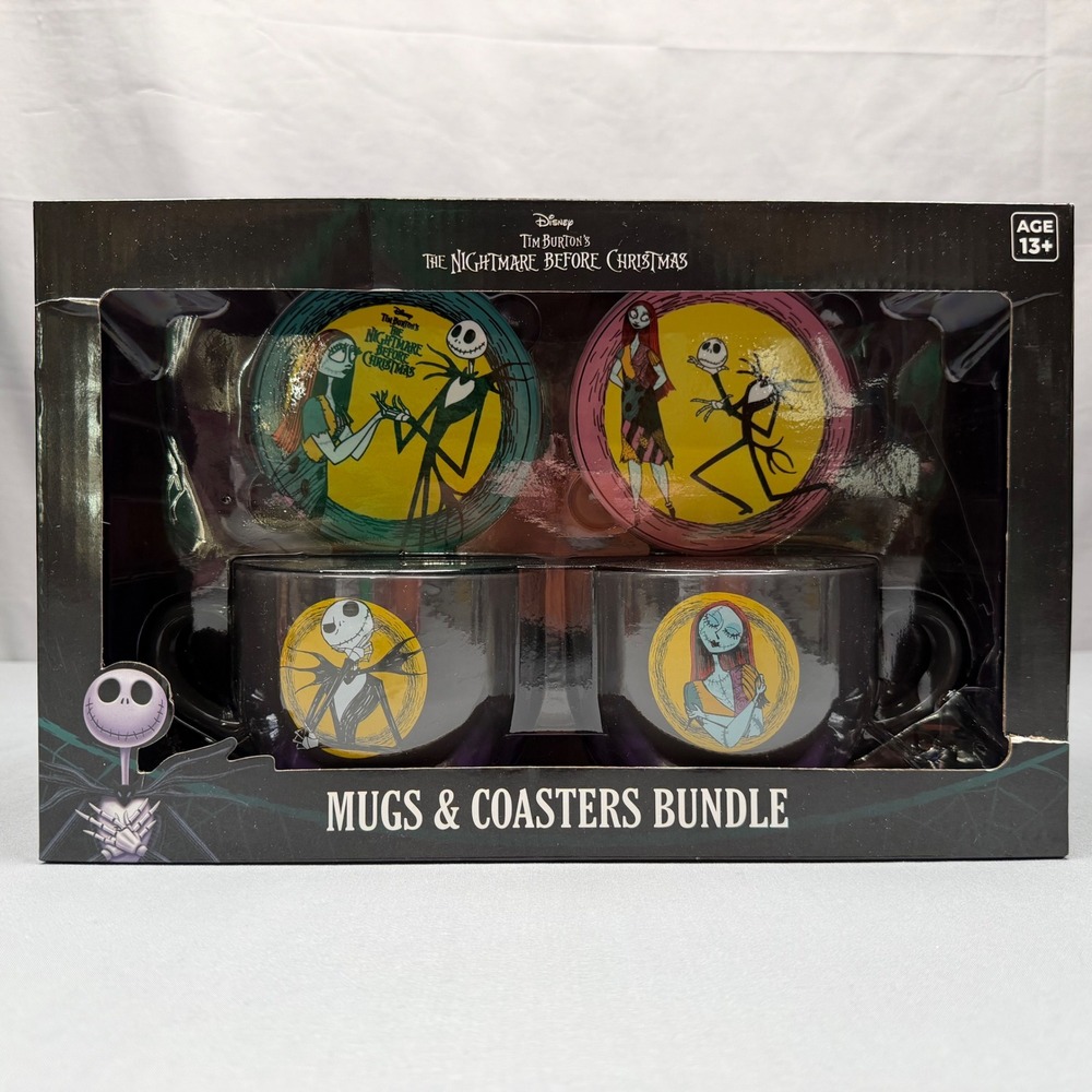 Disney Nightmare Before Christmas Mugs and Coasters Bundle Jack Sally CultureFly